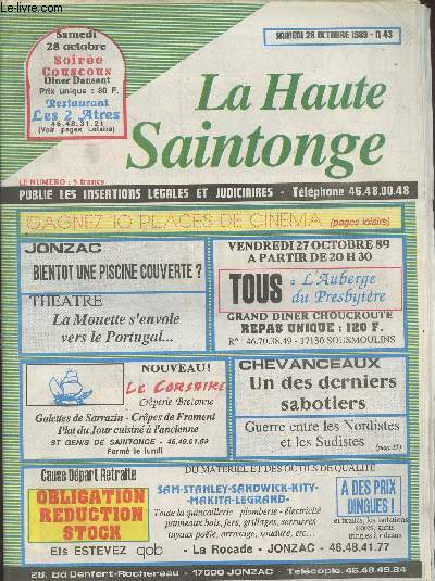 La Haute Saintonge n43 Samedi 28 octobre 1989 publie les insertions lgales et judiciaires