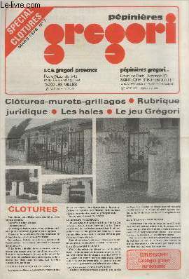 Ppinires Gregori n7 Mars 1976 : Spcial cltures : Cltures - murets - grillages - Rubrique juridique - Les haies - Le Jeu Grgori - etc.