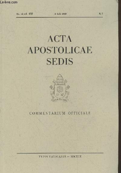 Acta Apostolicae Sedis An. et vol. CXI 5 Iunii 2019 n7 : Commentarium Officiale