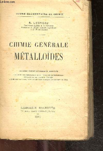 Chimie generale metalloides - cours elementaire de chimie - 12e edition entierement remaniee