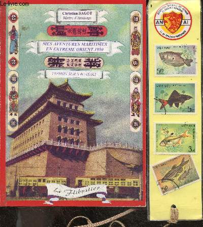 Mes aventures maritimes en extreme orient en 1950- typhon sur nagasaki + 1 marque page avec 8 timbres oblitrs du vietnam buchinh 1983/1984 et 1 vignette 
