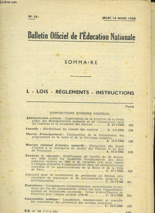 BULLETIN OFFICIEL DE L'EDUCATION NATIONALE