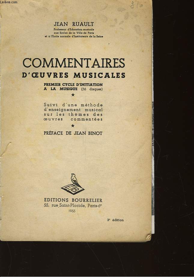 COMMENTAIRES D'OEUVRES MUSICALES - PREMIER CYCLE D'INITIATION A LA MUSIQUE