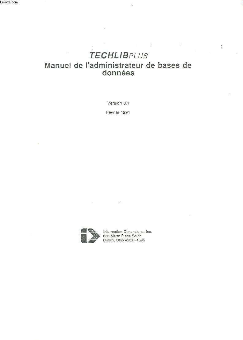 TECHILPLUS - MANUEL DE L'ADMINISTRATEUR DE BASES DE DONNEES - VERSION 3.1.
