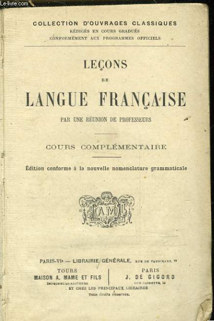 LECONS DE LANGUE FRANCAISE - COURS COMPLEMENTAIRE