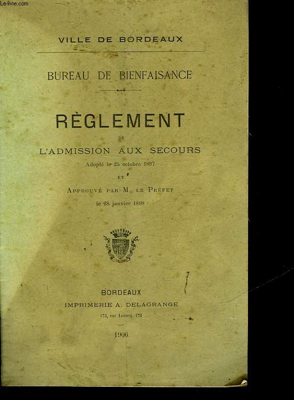 BUREAU DE BIENFAISANCE - REGLEMENT DE L'ADMISSION AUX SECROUS