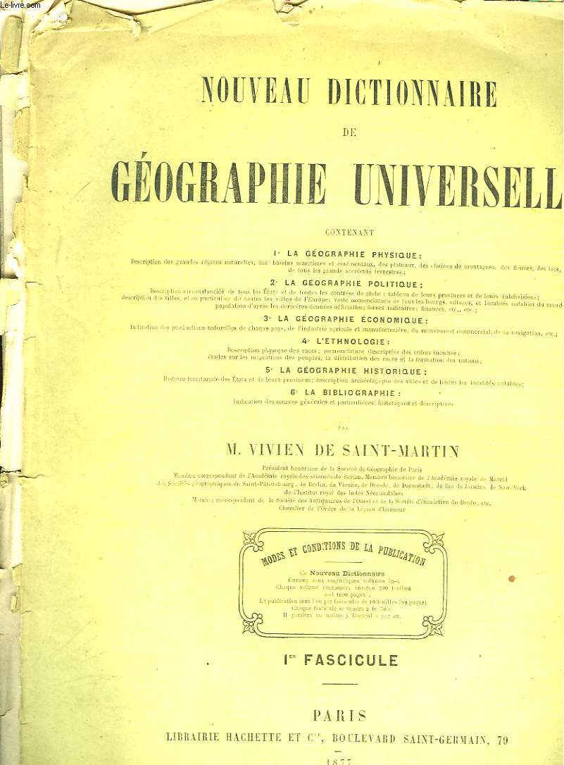 NOUVEAU DICTIONNAIRE DE GEOGRAPHIE UNIVERSELLE - 1 FASCUCULE