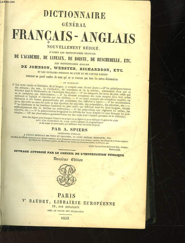 DICTIONNAIRE GENERAL FRANCAIS-ANGLAIS