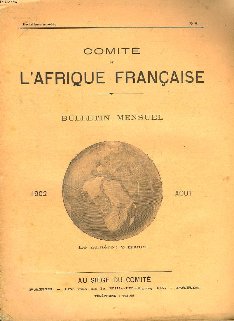 COMITE DE L'AFRIQUE FRANCAISE - 12 ANNEE - N8