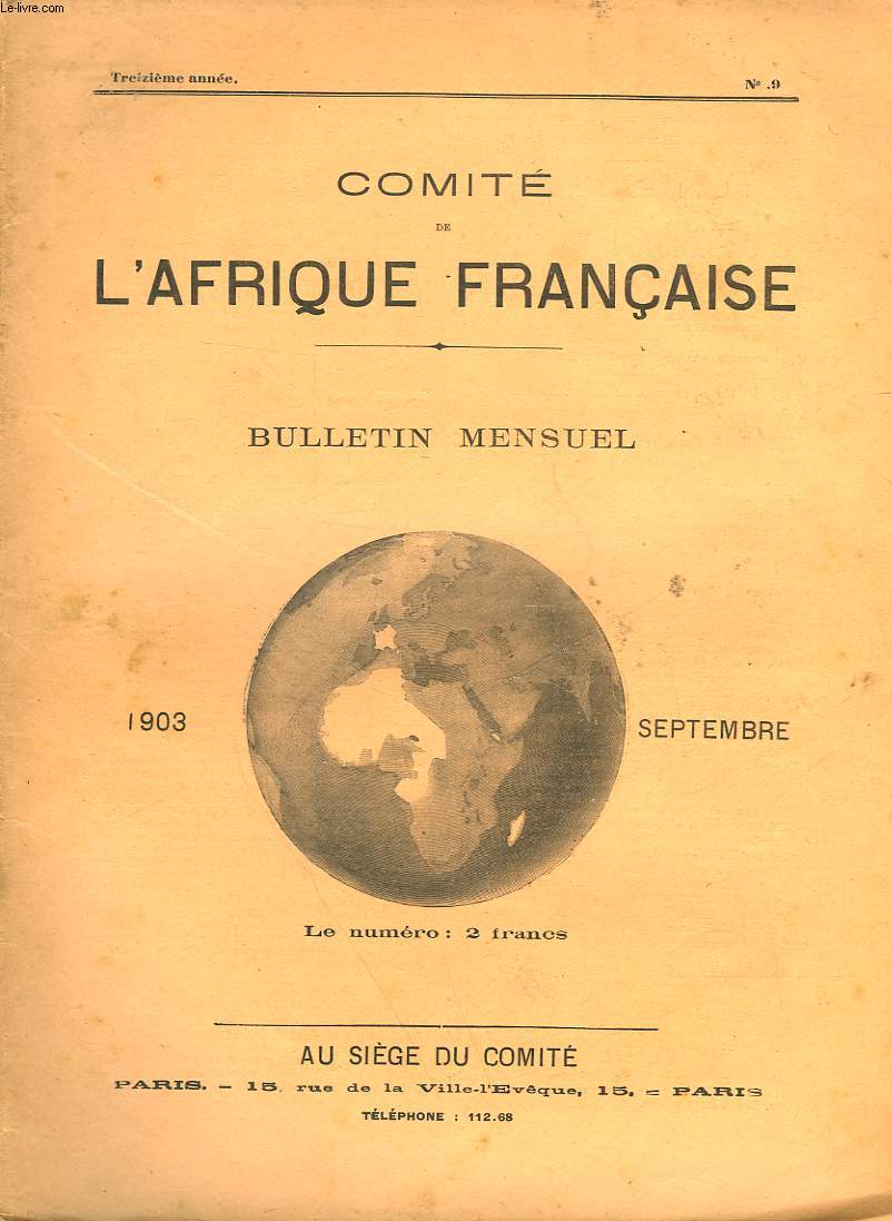 COMITE DE L'AFRIQUE FRANCAISE - 13 ANNEE - N9