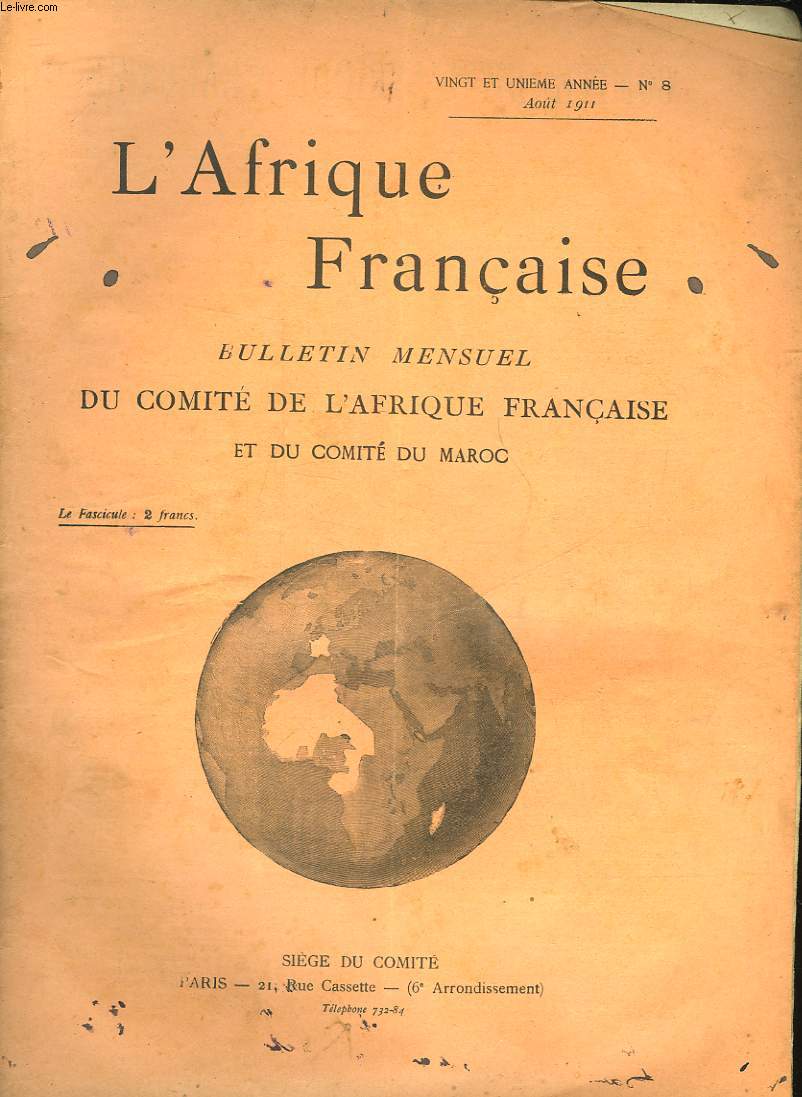 COMITE DE L'AFRIQUE FRANCAISE - 21 ANNEE N8