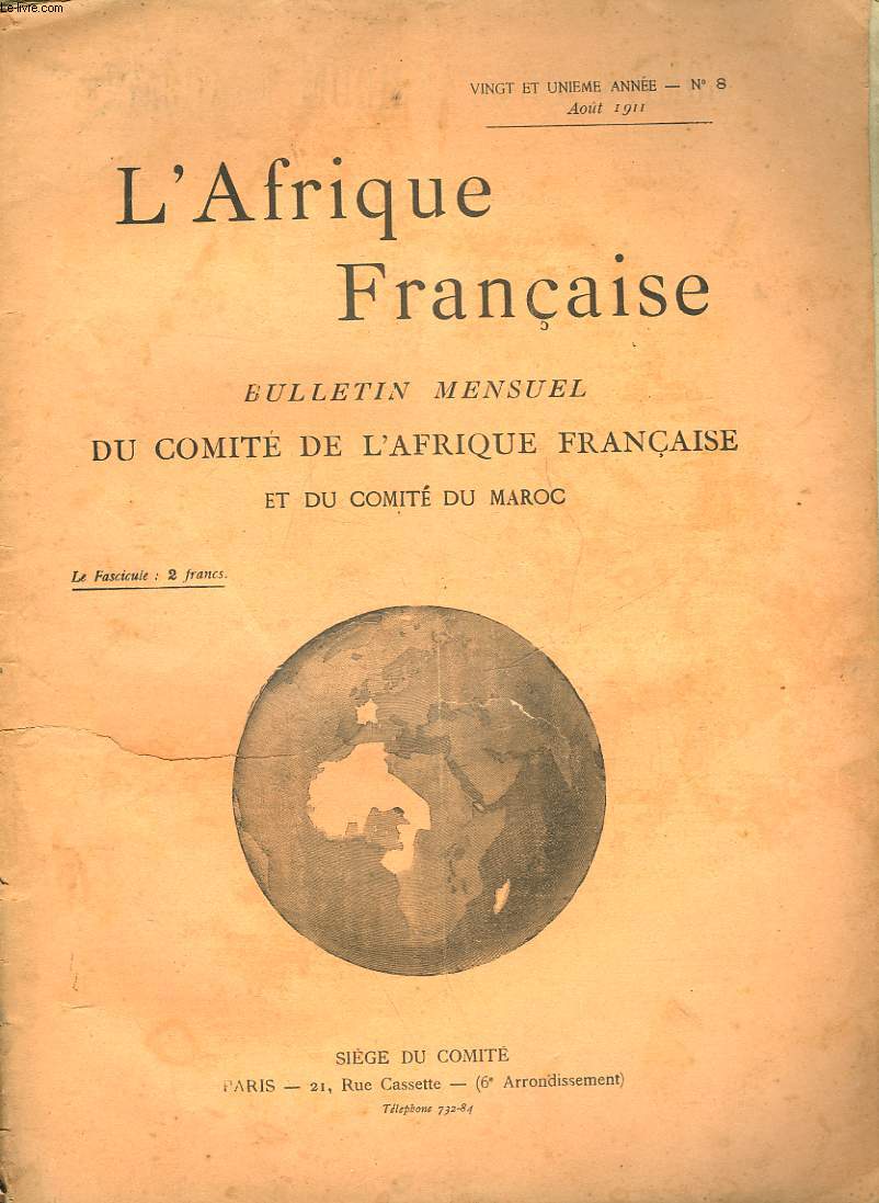 COMITE DE L'AFRIQUE FRANCAISE - 21 ANNEE N8