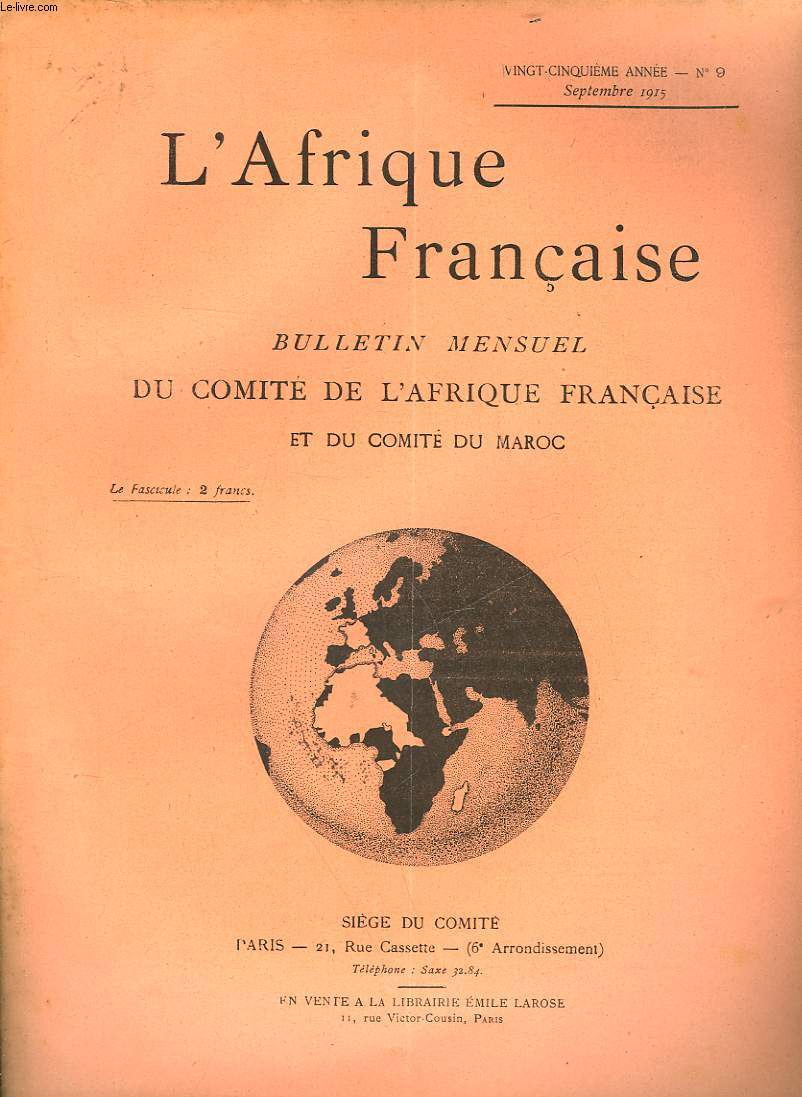 COMITE DE L'AFRIQUE FRANCAISE - 25 ANNEE - N9