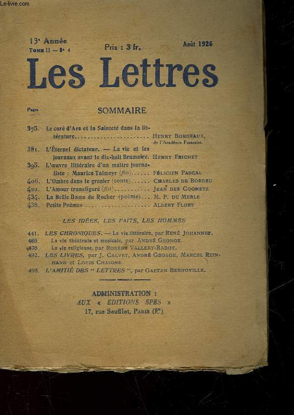 LES LETTRES - 13 ANNEE - TOME 2