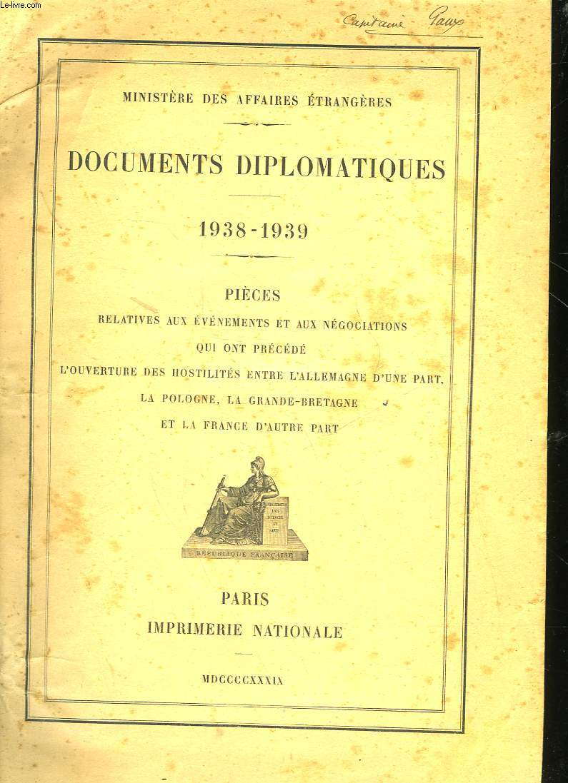 DOCUMENTS DIPLOMATIQUES - 1938 - 1939