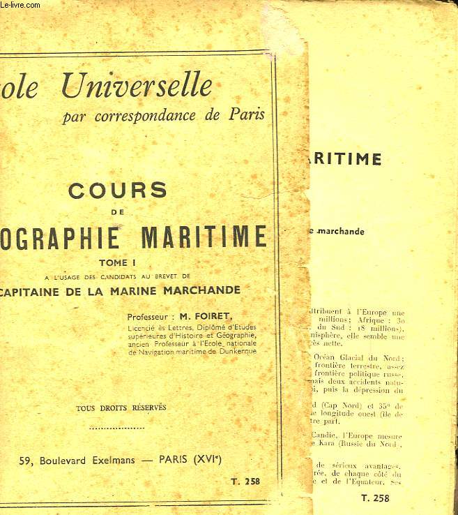 COURS DE GEOGRAPHIE MARITIME - TOME 1