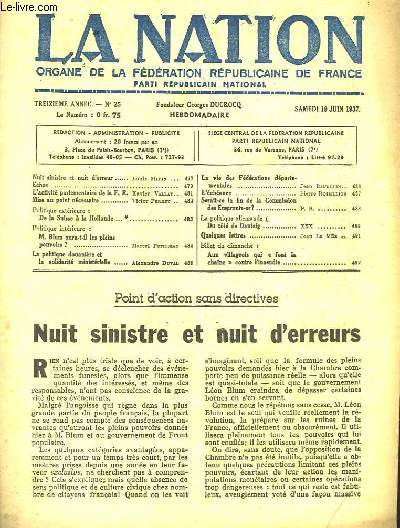 LA NATION ORGANE DE LA FEDERATION REPUBLICAINE DE FRANCE - 13 ANNEE - N25
