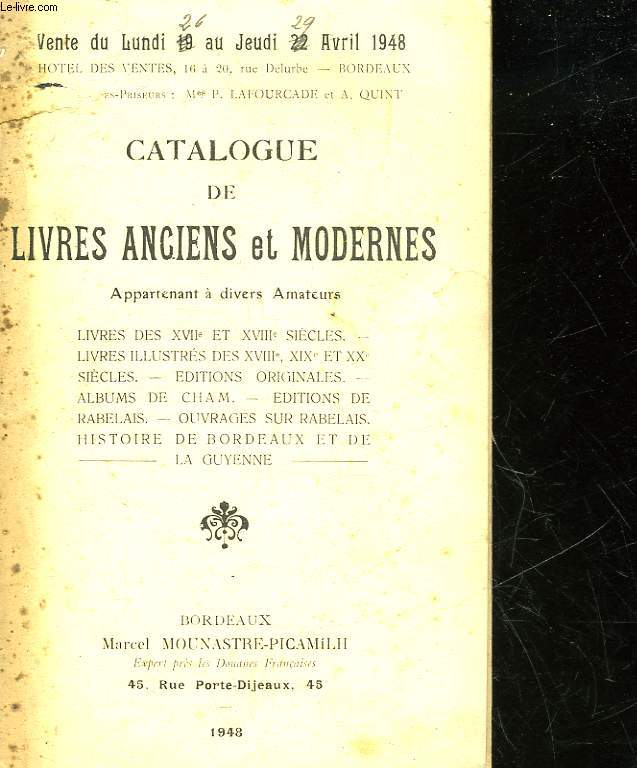 CATALOGUE DE LIVRES ANCIENS ET MODERNES