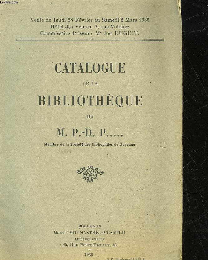 CATALOGUE DE LA BIBLIOTHEQUE DE M.P.-D.P.