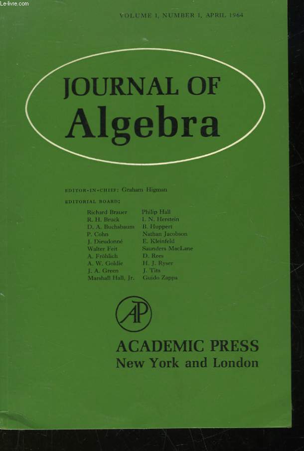 JOURNAL OF ALGEBRA - VOLUME 1 - NUMBER 1