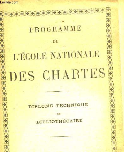 PROGRAMME DE L'ECOLE NATIONALE DES CHARTES