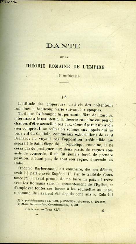 DANTE ET LA THEORIE ROMAINE DE L'EMPIRE (3 ARTICLE)