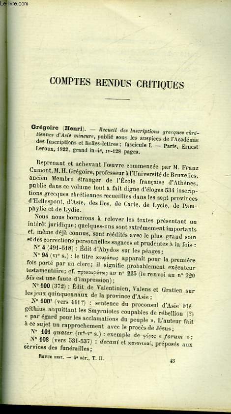 BULLETIN BIBLIOGRAPHIQUE D'HISTOIRE ECONOMIQUE ET JURIDIQUE - 1 - BIBLIOGRAPHQUE COURANTE - 1923 - FASCICULE UNIQUE