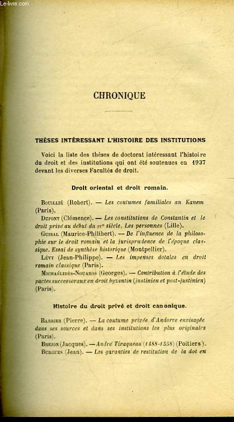 THESE INTERESSANT L'HISTOIRE DES INSTITUTIONS - NECROLOGIE : MATHIEU G. NICOLAU