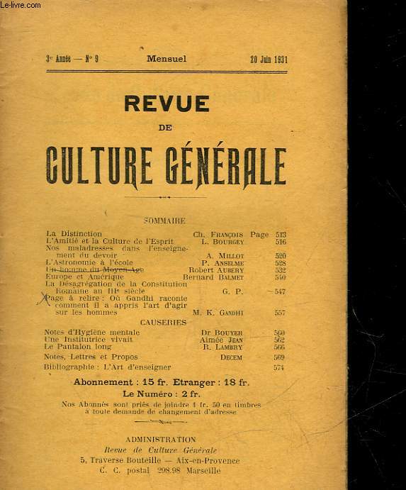 REVUE DE CULTURE GENERALE - 3 ANNEE - N 9