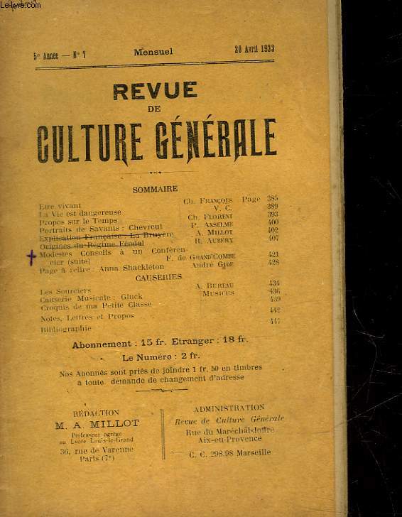 REVUE DE CULTURE GENERALE - 5 ANNEE - N 7