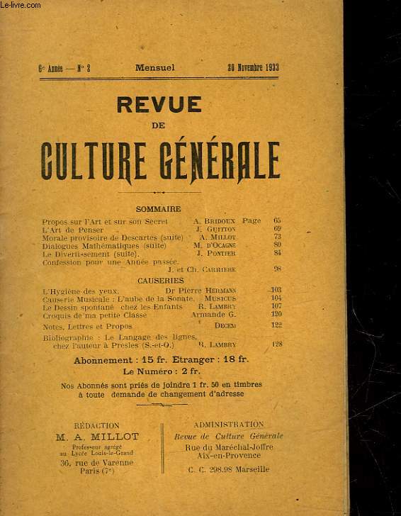 REVUE DE CULTURE GENERALE - 6 ANNEE - N 2
