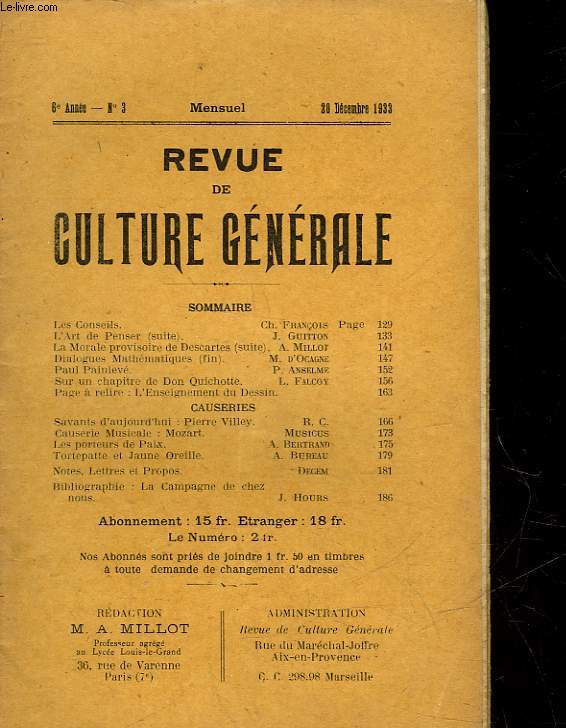REVUE DE CULTURE GENERALE - 6 ANNEE - N 3