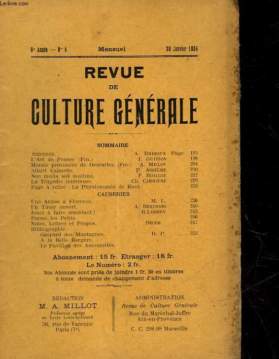 REVUE DE CULTURE GENERALE - 5 ANNEE - N 4