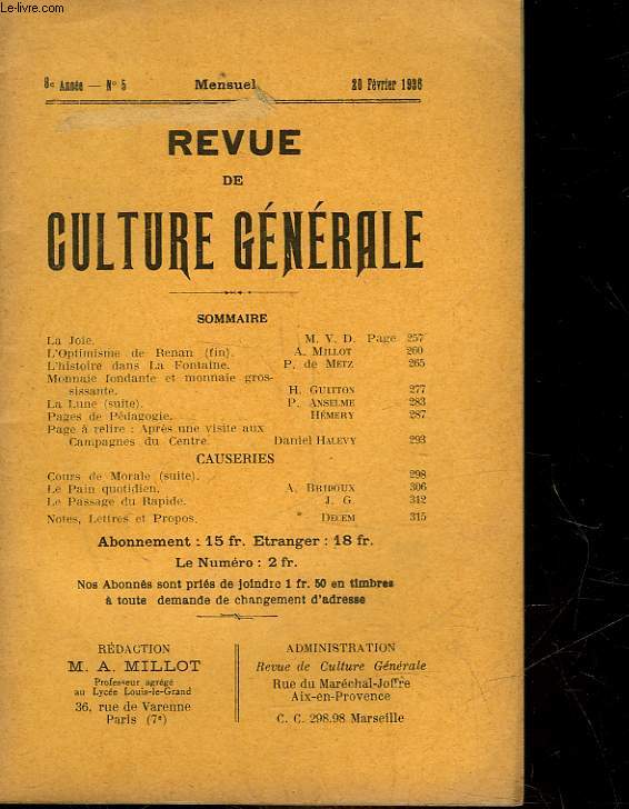 REVUE DE CULTURE GENERALE - 8 ANNEE - N 5
