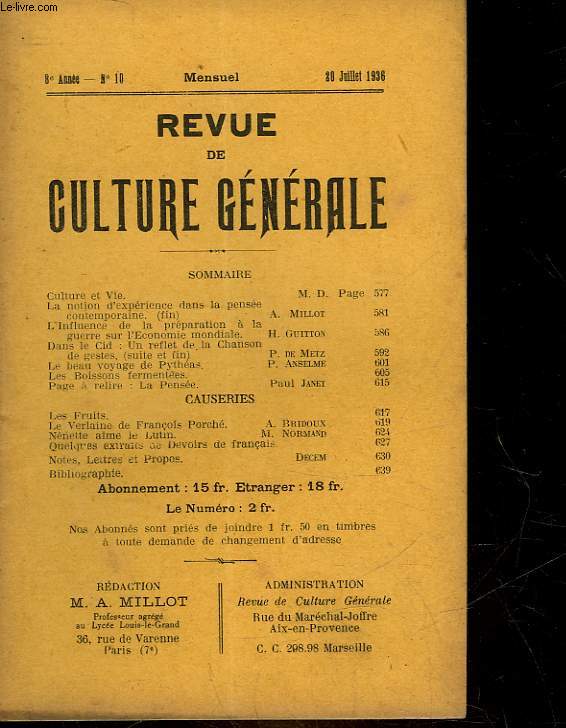 REVUE DE CULTURE GENERALE - 8 ANNEE - N 10