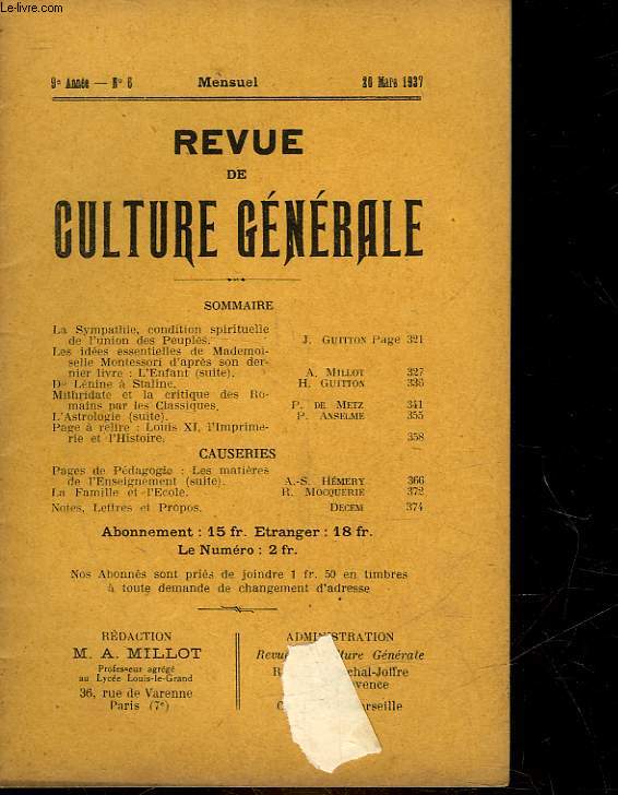 REVUE DE CULTURE GENERALE - 9 ANNEE - N 6