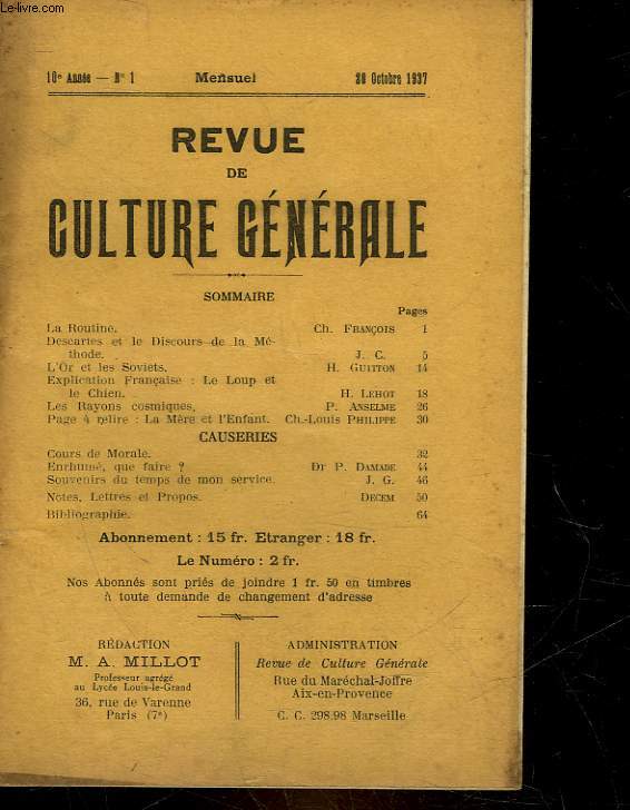REVUE DE CULTURE GENERALE - 10 ANNEE - N1