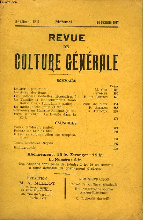 REVUE DE CULTURE GENERALE - 10 ANNEE - N 3