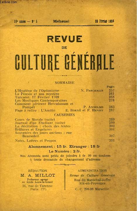 REVUE DE CULTURE GENERALE - 10 ANNEE - N 5