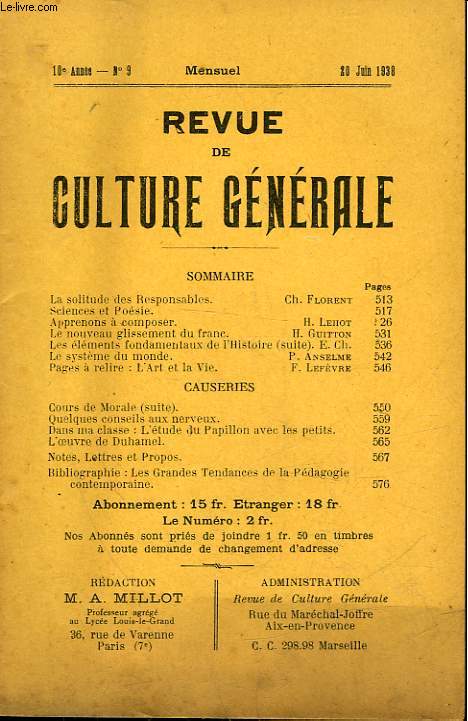 REVUE DE CULTURE GENERALE - 10 ANNEE - N 9