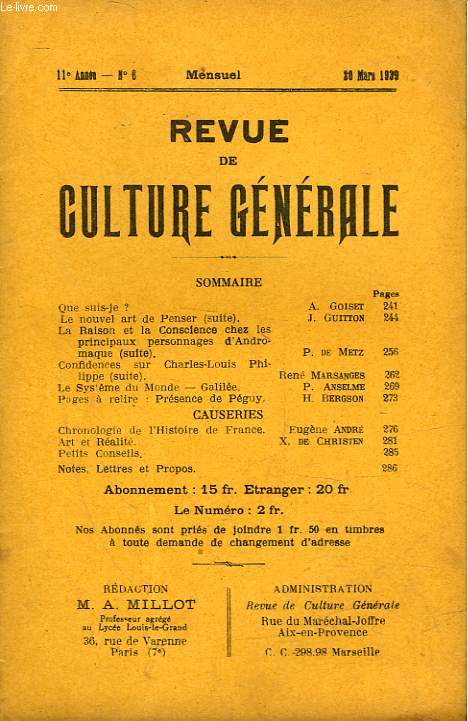 REVUE DE CULTURE GENERALE - 11 ANNEE - N 6