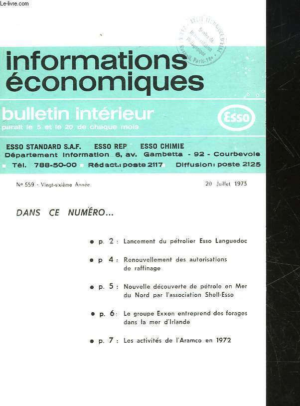 INFORMATIONS ECONOMIQUES - BULLETIN INTERIEUR - N559