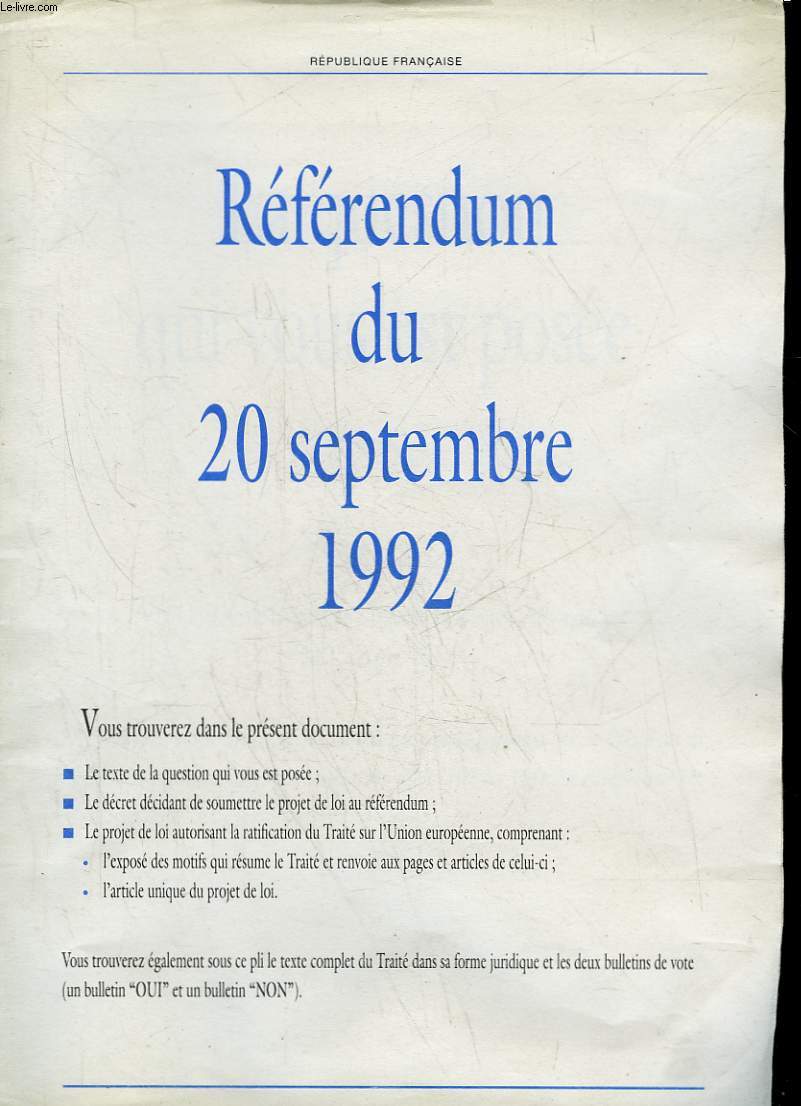 REFERENDUM DU 20 SEPTEMBRE 1992
