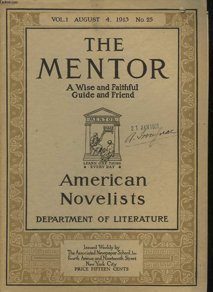 THE MENTOR - VOLUME 1 - N25 - AMERICAN NOVELISTS - DEPARTMENT OF LITERATURE