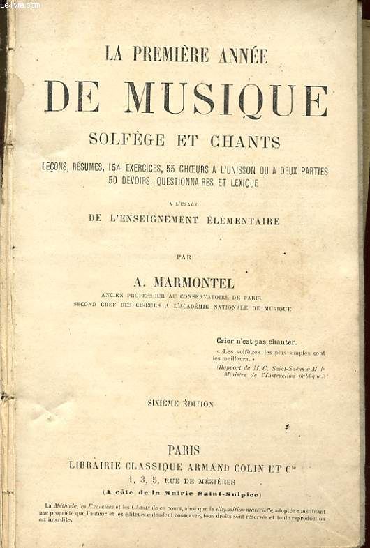 LA PREMIERE ANNEE DE MUSIQUE SOLFEGE ET CHANTS