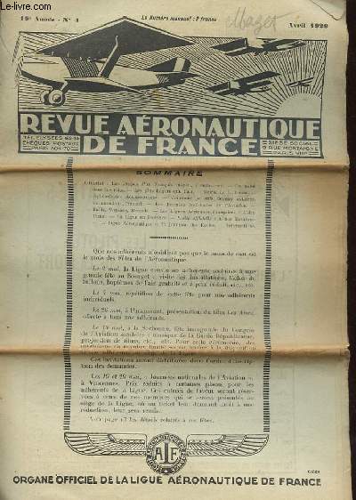 REVUE AERONAUTIQUE DE FRANCE - 19 ANNEE - N4
