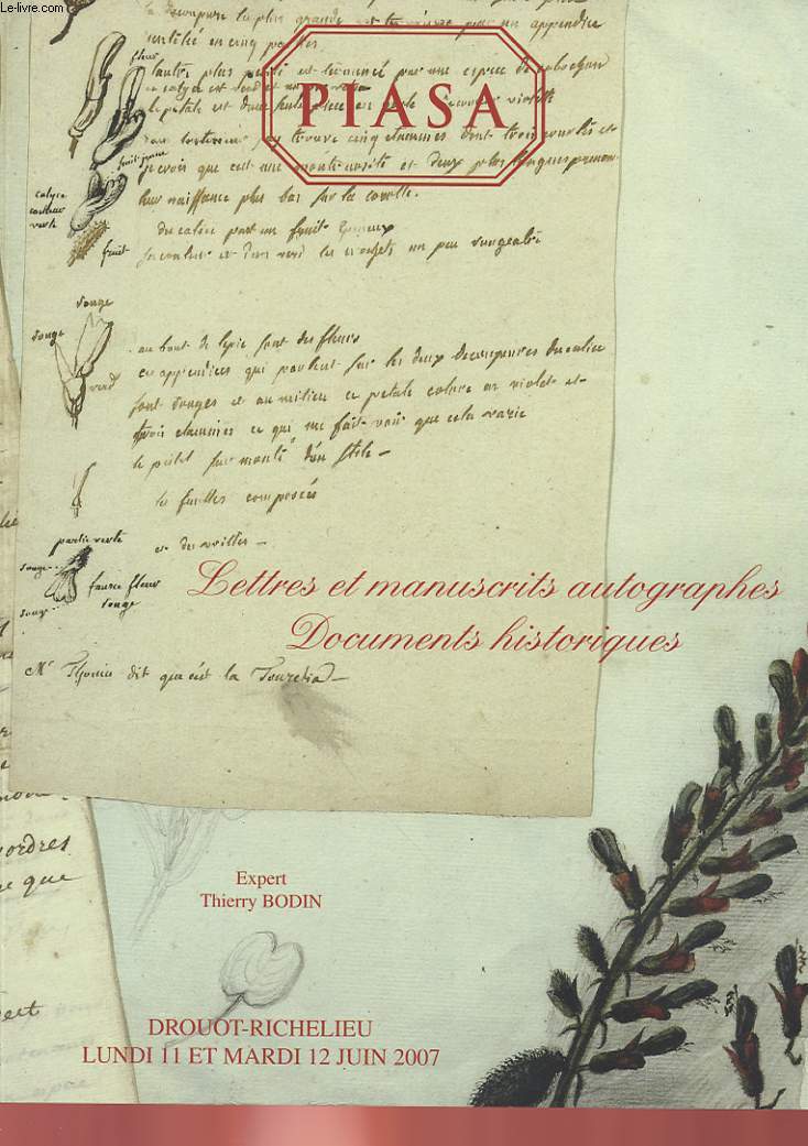 1 CATALOGUE DE VENTE AUX ENCHERES - LETTRES ET MANUSCRITS AUTOGRAPHES - DOCUMENTS HISTORIQUES