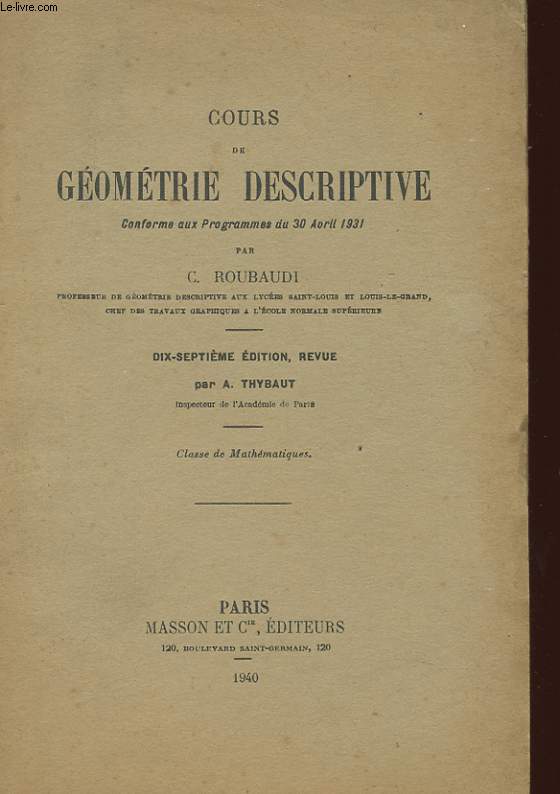 COURS DE GEOMETRIE DESCRIPTIVE - CLASSE DE MATHEMATIQUES