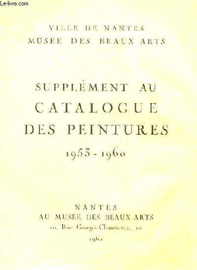 SUPPLEMENT AU CATALOGUE DES PEINTURE 1953-1960