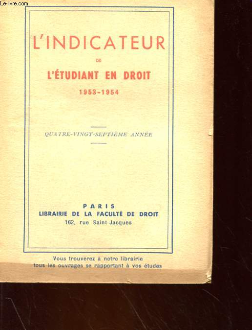 L'INDICATEUR DE L'ETUDIANT EN DROIT 1953-1954